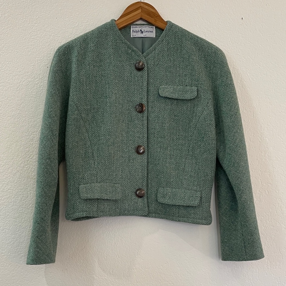 Vintage Ralph Lauren Sample Sage Green Tweed Women's Blazer PERFECT Condition
